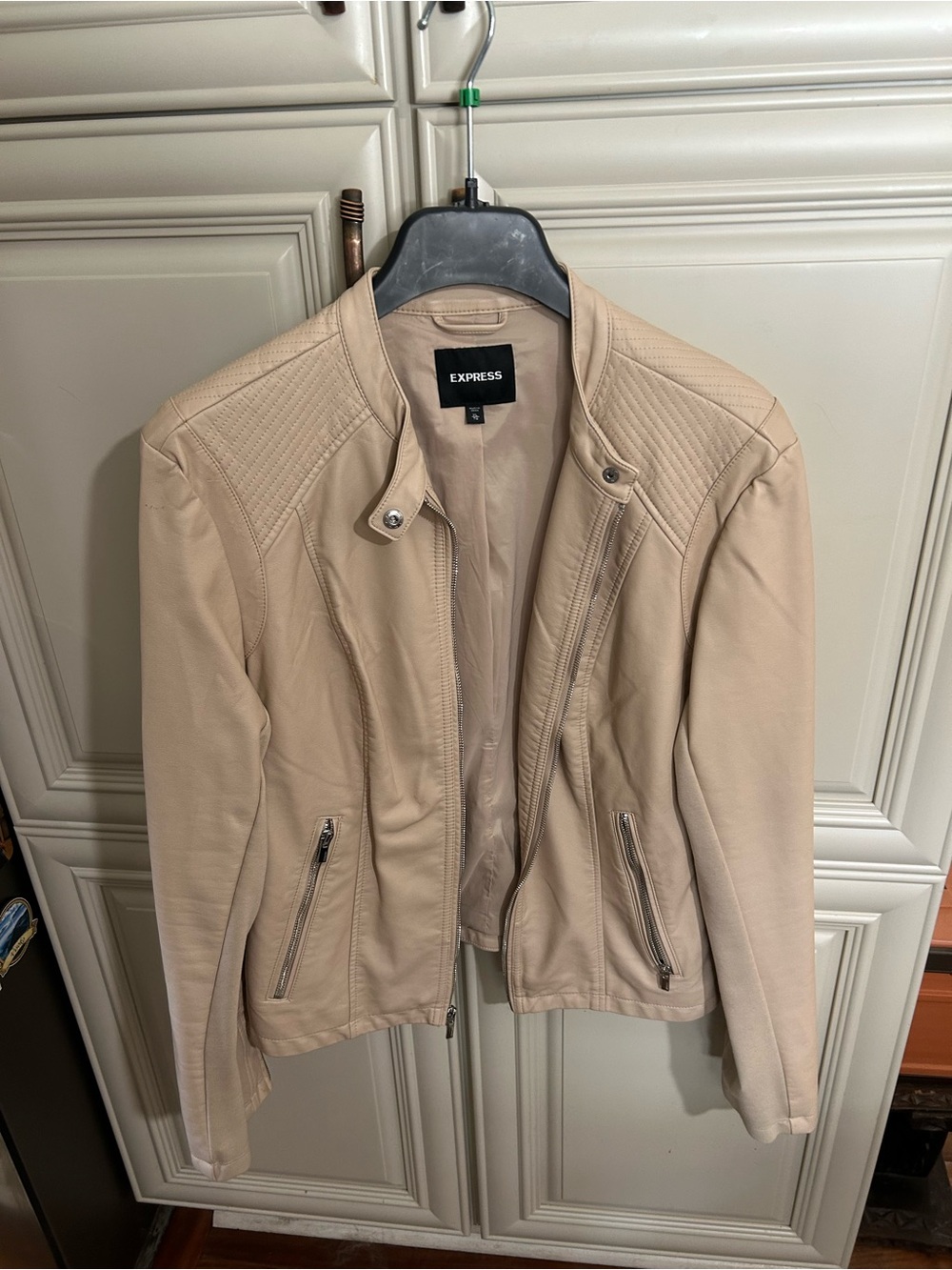 New Express Women's Light Beige Faux Leather Moto Jacket